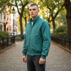 Vintage Saddlebred Men's Jacket Full Zip Teal Green Harrington Bomber Size XL